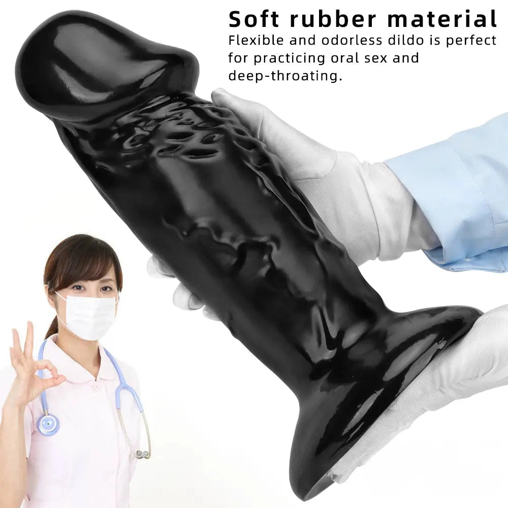 13.38in Real Looking Super Long Big Black Thick Dildo For Anus Vagina Sex