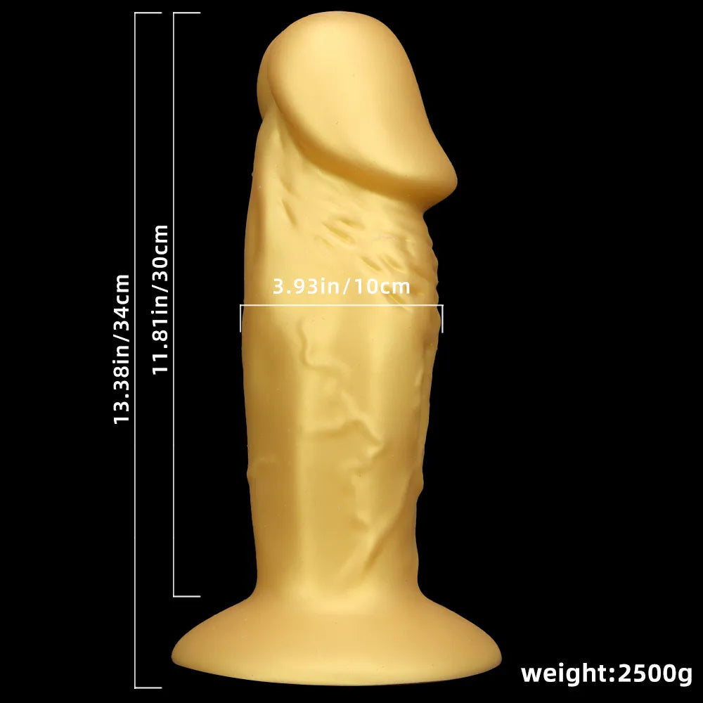 13.38in Super Long Big Silicone Soft Gold Dildo With Suction Cup