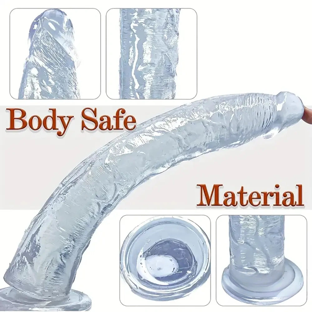 13.4in Lifelike Large Long Jelly Dildo With Balls-Free Small Glans