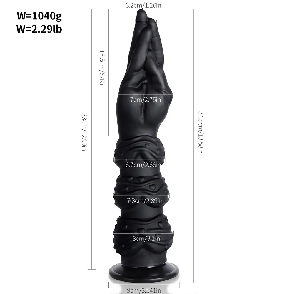13.58in Fantasy Big Long Black Fist Hand Silicone Soft Female Dildo