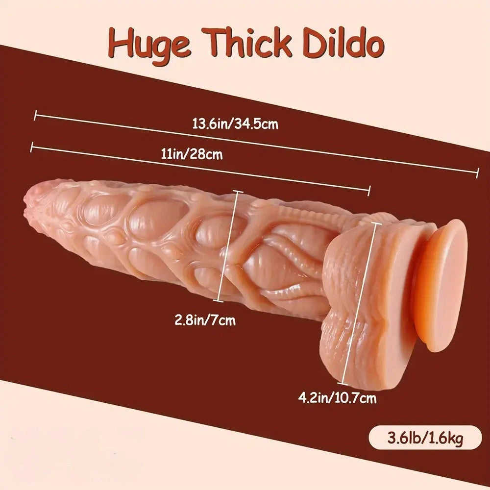 13.6in Huge Long Thick Real Soft Odd Silicone Women Dildo With Suction Cup