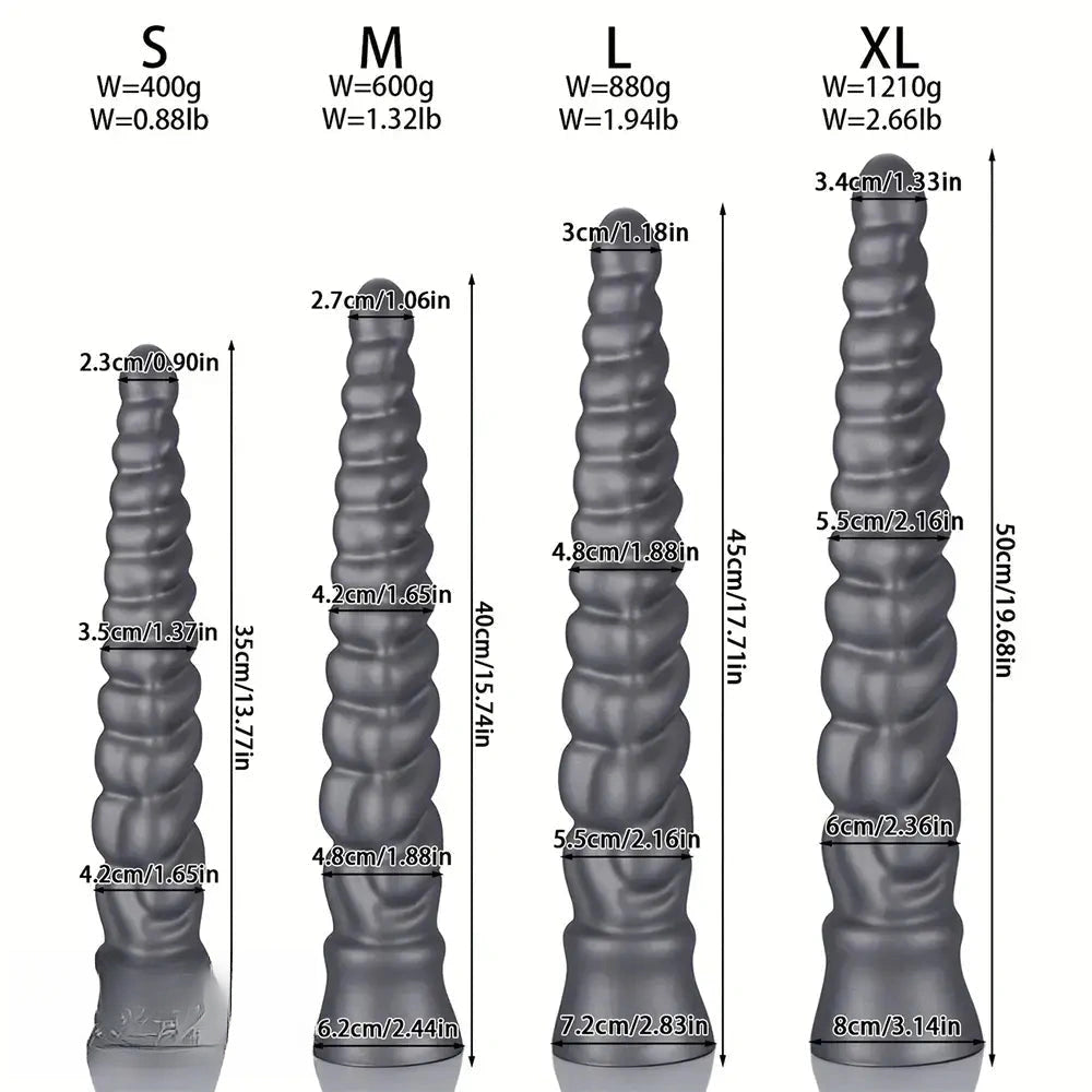 13.77in 15.74in 17.71in 19.68in Long Screw Anal Whip Huge BDSM Soft Dildo