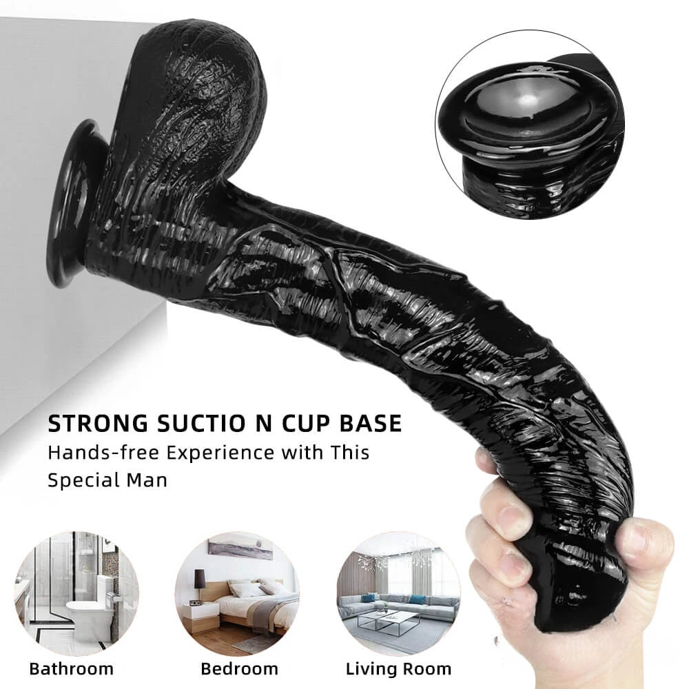 13in 10.23in Smoothly Curved Big Black Dildo Sex Toy For Adults