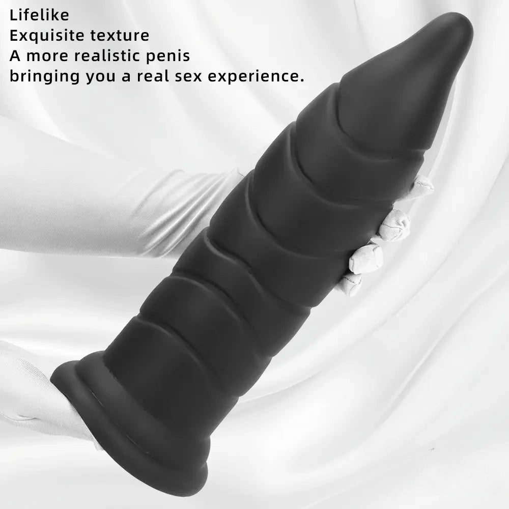 14.37in Fantasy Long Big Silicone Soft Black Dildo Butt Plug For Sex