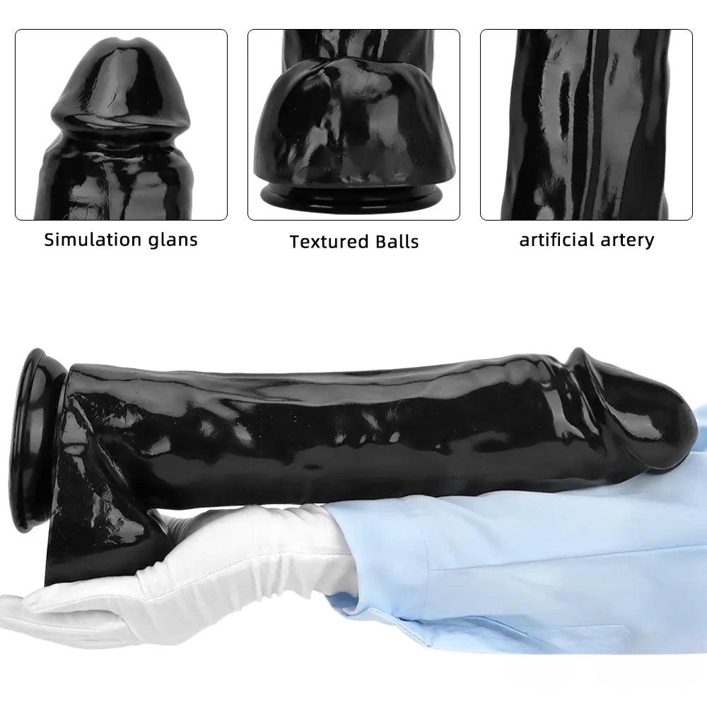 14.37in Large Thick Black Dildo For Anal Vaginal Expansion With Sucker