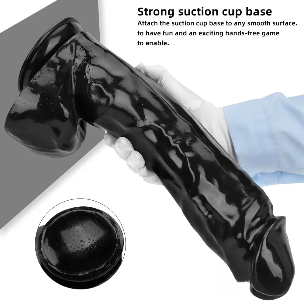 14.37in Large Thick Black Dildo For Anal Vaginal Expansion With Sucker
