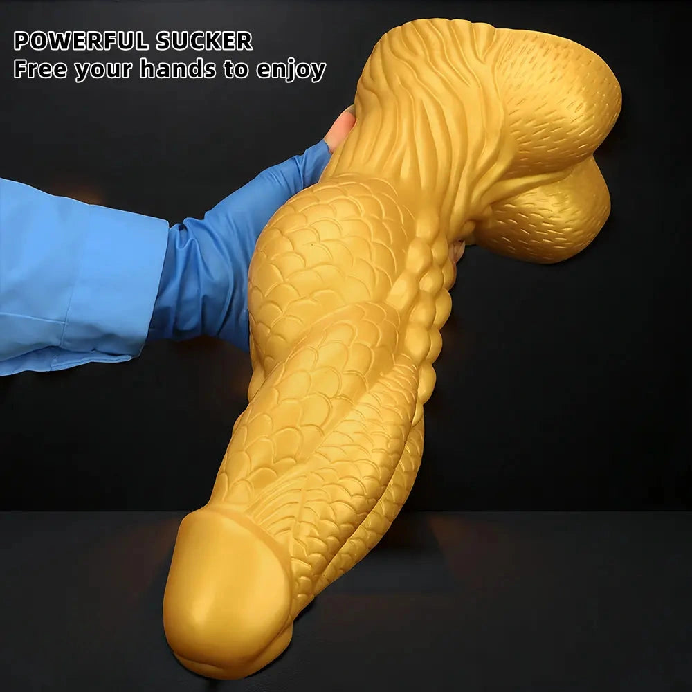 14.56in Gold Silicone Dragon Soft Big Long Realistic Design Thick Dildo