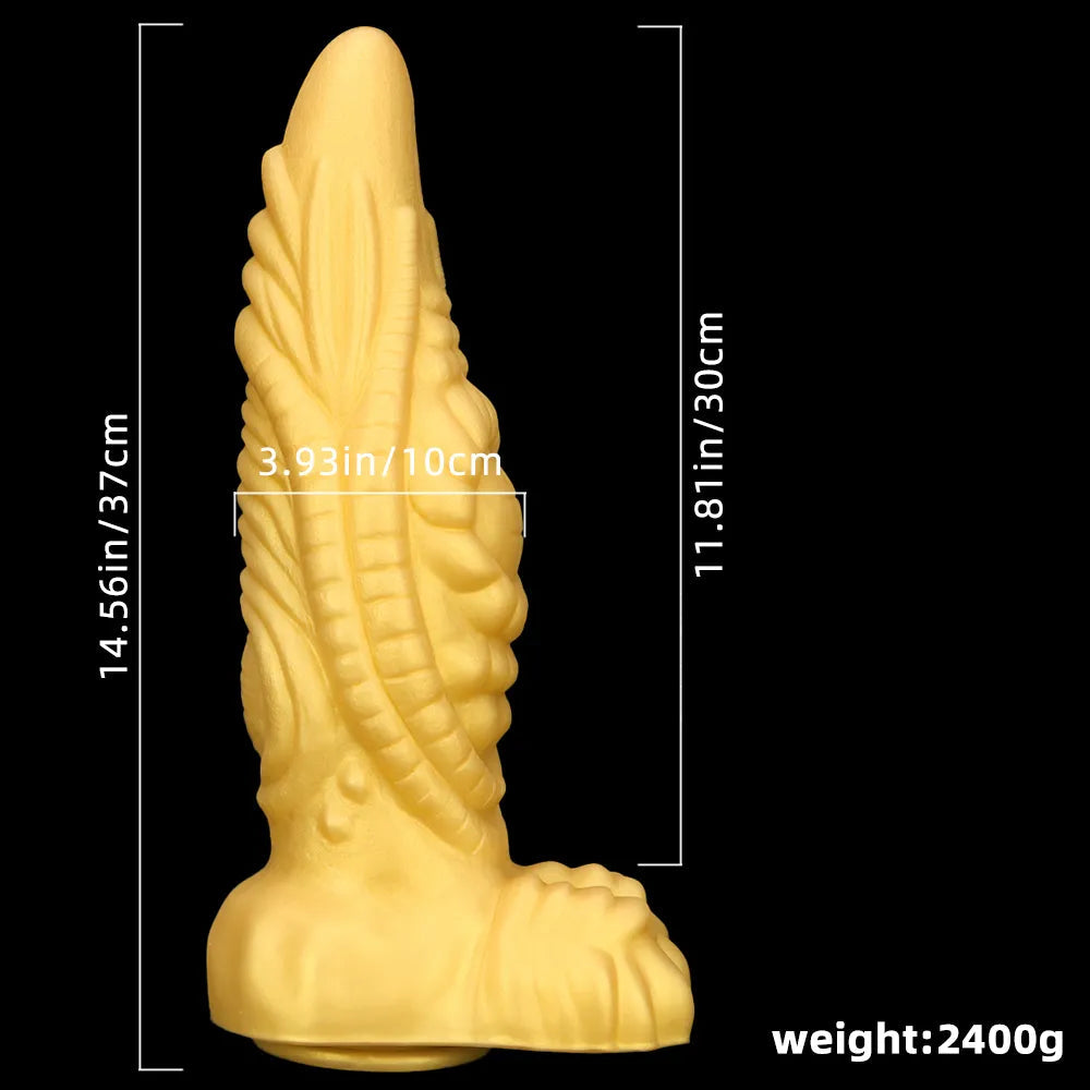 14.56in Premium Gold Liquid Large Soft Long Fantasy Silicone Dildo