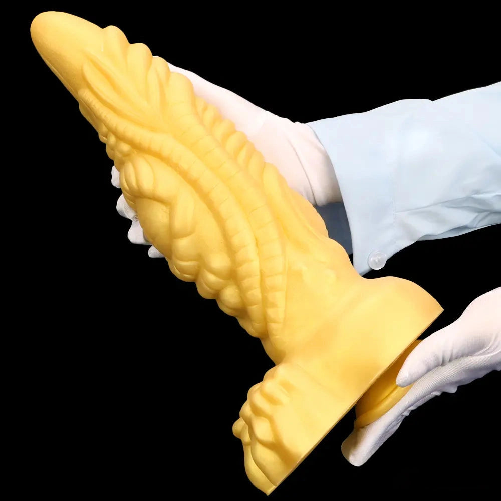 14.56in Premium Gold Liquid Large Soft Long Fantasy Silicone Dildo