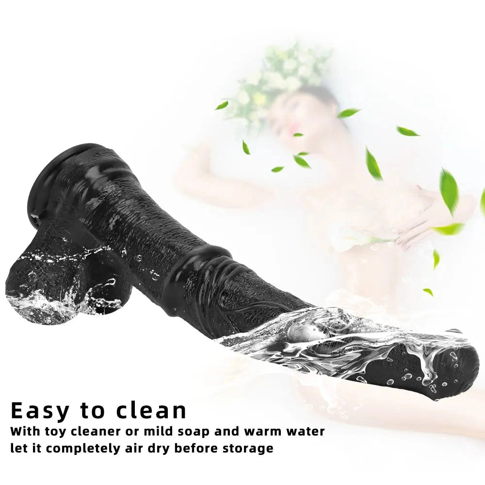 14.76in Extra Long Huge Black PVC Animal Cock Horse Cock Dildo