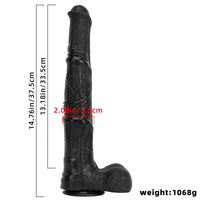 14.76in Extra Long Huge Black PVC Animal Cock Horse Cock Dildo