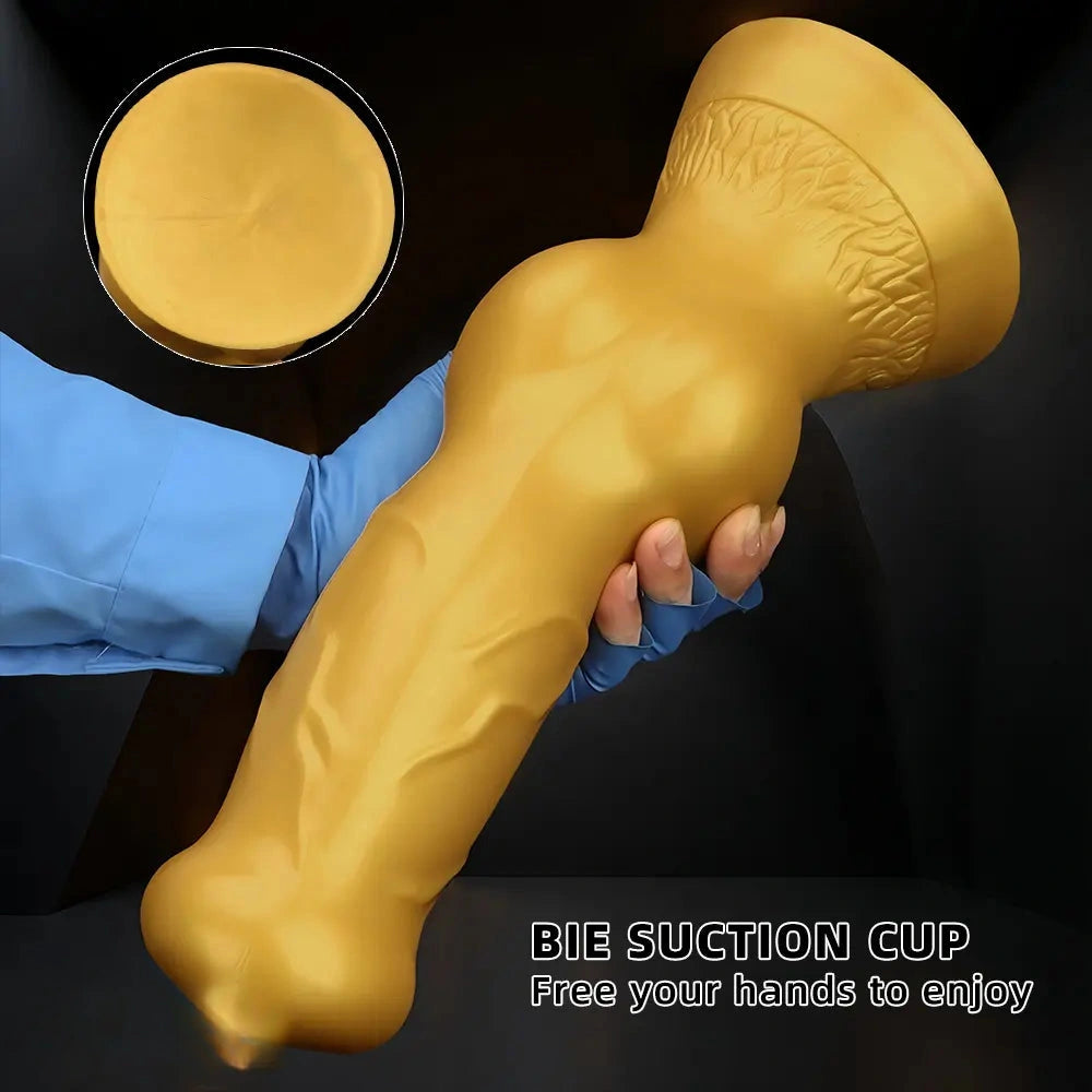 14.76in Golden Silicone Soft Huge Thick Dog Knot Dildo For Couple Pleasure