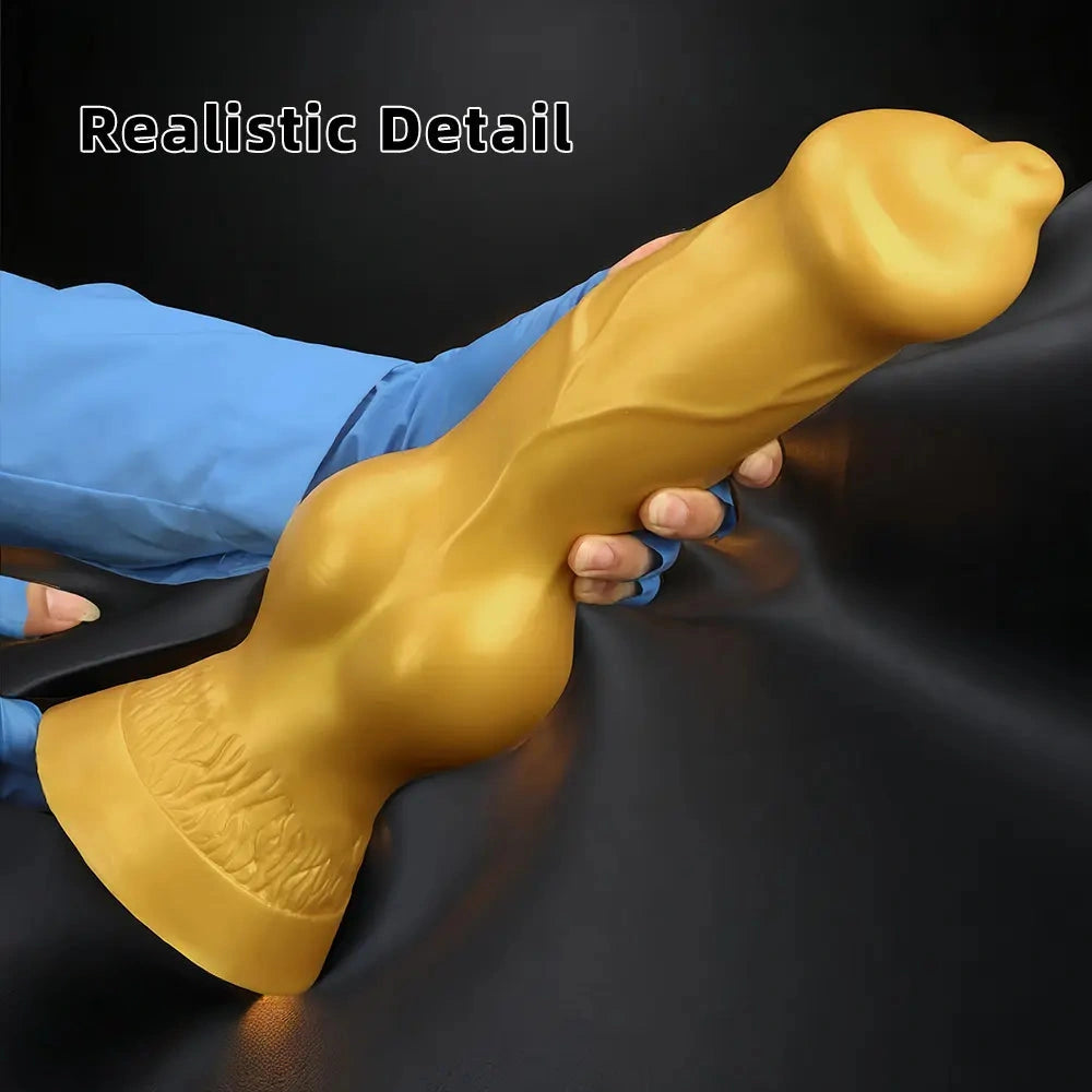 14.76in Golden Silicone Soft Huge Thick Dog Knot Dildo For Couple Pleasure
