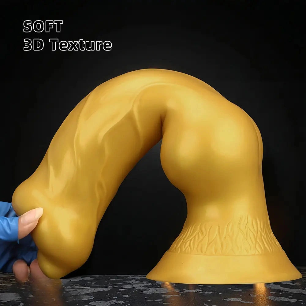 14.76in Golden Silicone Soft Huge Thick Dog Knot Dildo For Couple Pleasure
