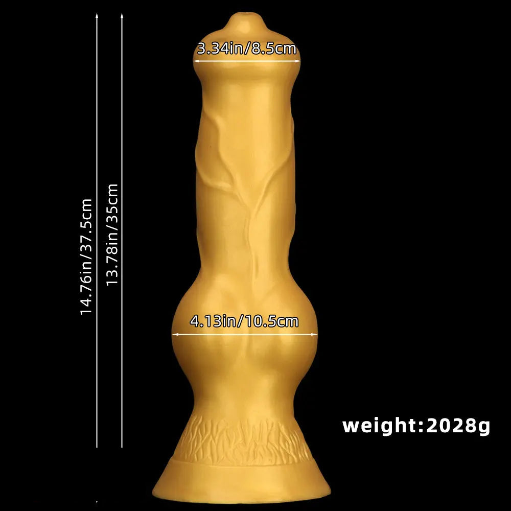 14.76in Golden Silicone Soft Huge Thick Dog Knot Dildo For Couple Pleasure