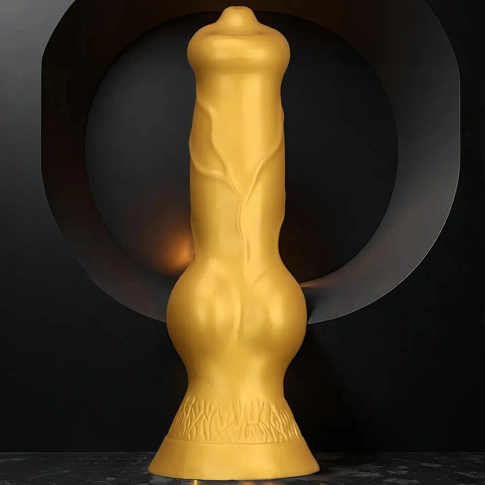 14.76in Golden Silicone Soft Huge Thick Dog Knot Dildo For Couple Pleasure