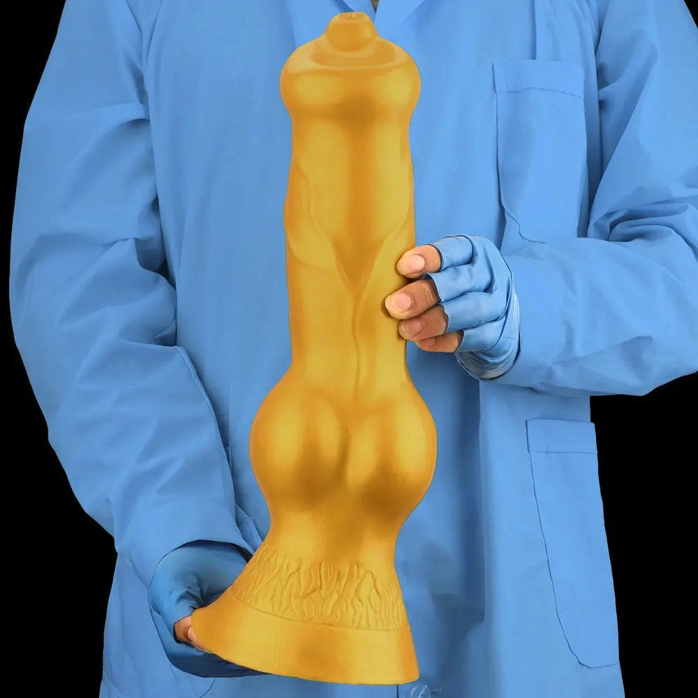 14.76in Golden Silicone Soft Huge Thick Dog Knot Dildo For Couple Pleasure
