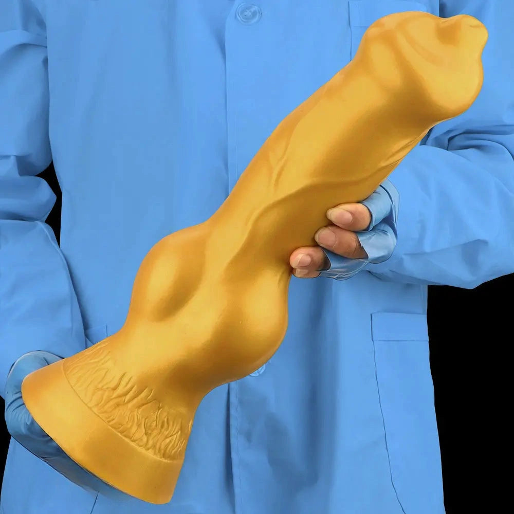 14.76in Golden Silicone Soft Huge Thick Dog Knot Dildo For Couple Pleasure