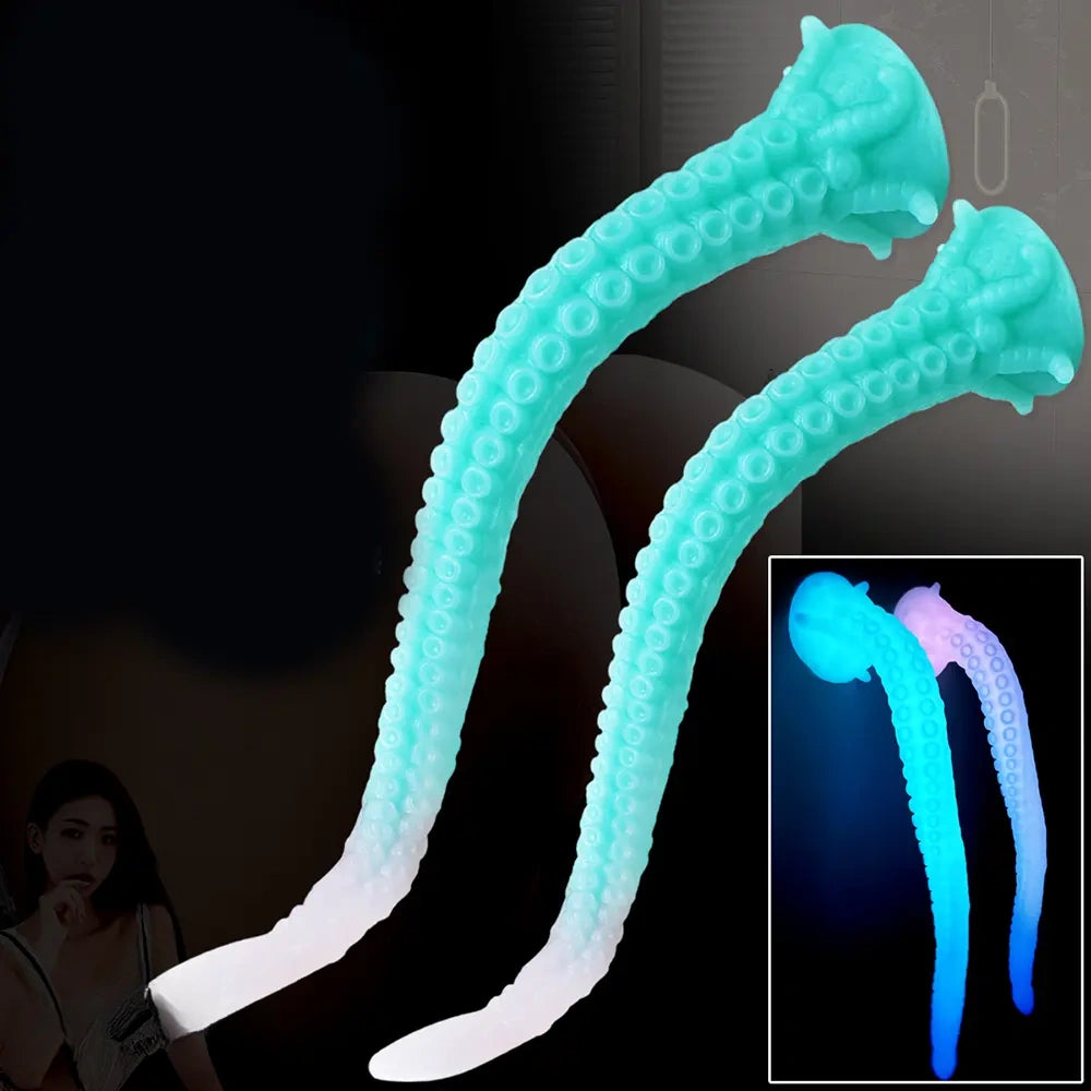 15.1in 17.3in Luminous Silicone Soft Long Big Tentacle Octopus Dildo