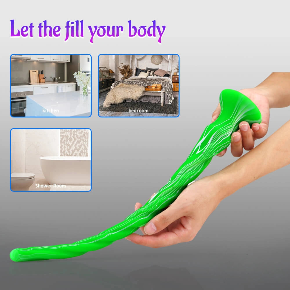 15.5in Extra Long Slim Big Spiral Silicone Soft Dildo BDSM Sex Toy