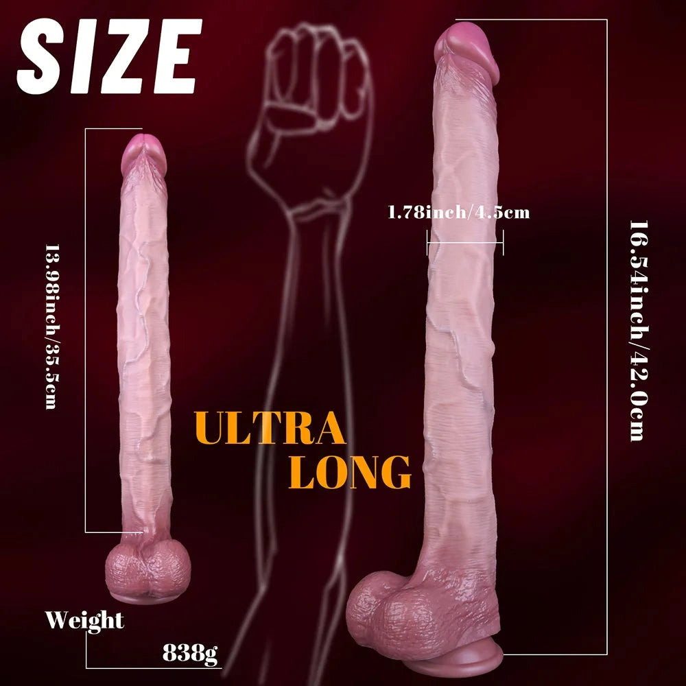 16.54in Extra-long Dual-Density Liquid Silicone Soft Huge Female Dildo