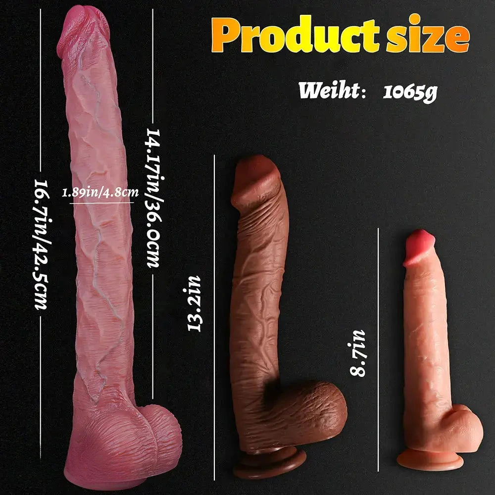 16.7in Dual Density Silicone Huge Long Dildo For Hands Free Play Using Toy