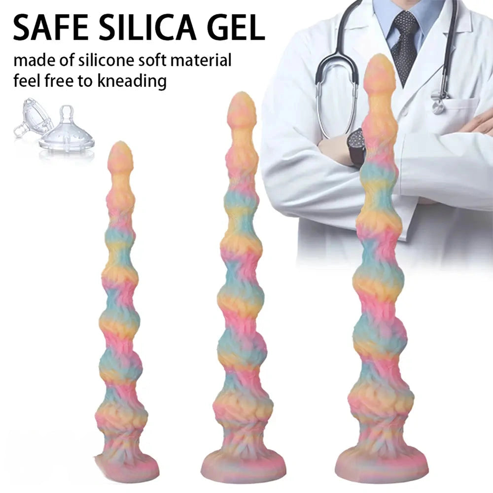 17.32in 21.25in 25.19in Luminous Pull Beads Silicone Dildo Butt Plug Rare Toy