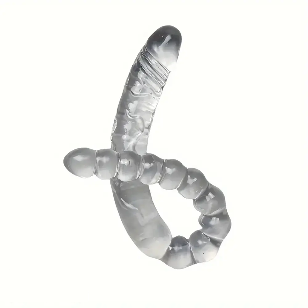 17.72in Clear Dual-Headed Dildo PVC Phallus Toy With Bead Chain