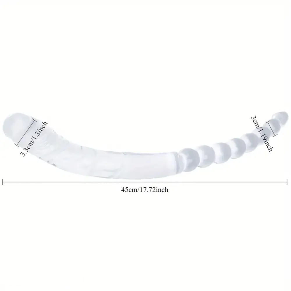 17.72in Clear Dual-Headed Dildo PVC Phallus Toy With Bead Chain
