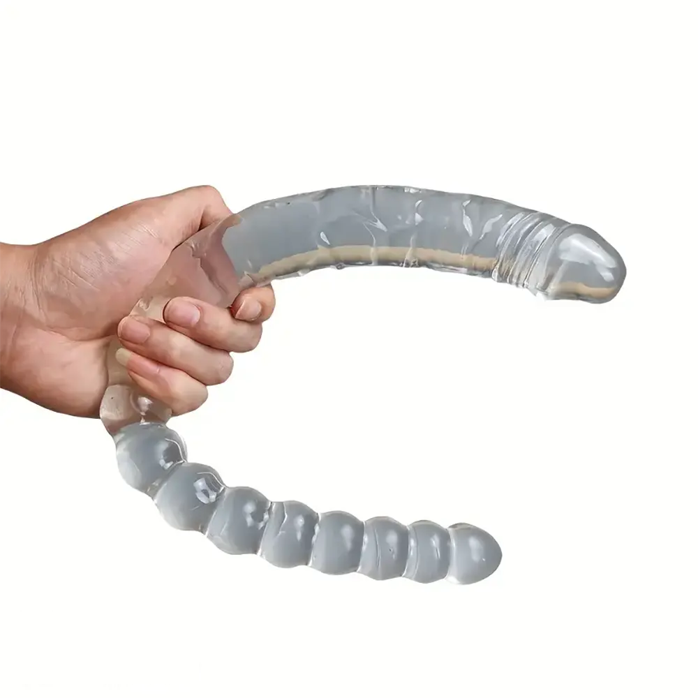 17.72in Clear Dual-Headed Dildo PVC Phallus Toy With Bead Chain