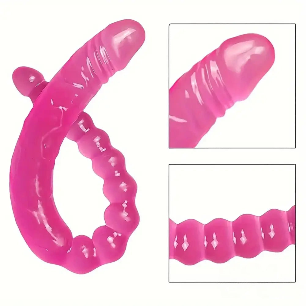 17.72in Extra Long Double Heads Crystal Pink Simulation Dildo With Beads
