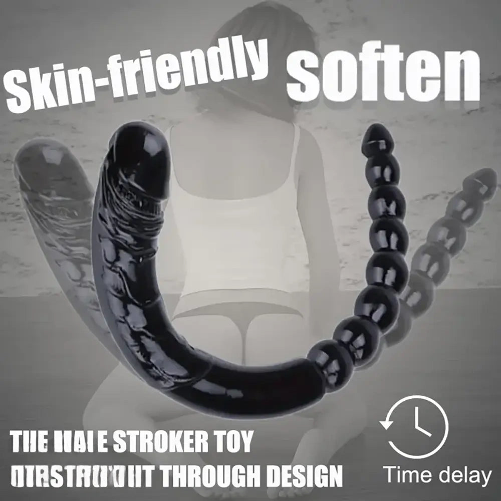 17.72in Extra Long Huge Double Heads Realistic Dildo With Anal Beads