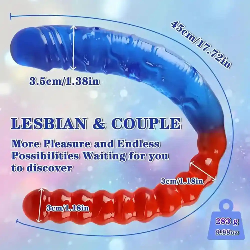 17.72in Real Look Double-headed Dildo Female Masturbator With Beads