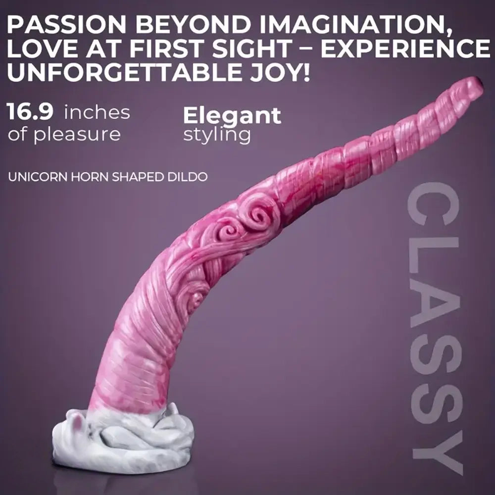17.7in Unique Horn Elephant Fantasy Big Long Dildo For Hands-Free Play