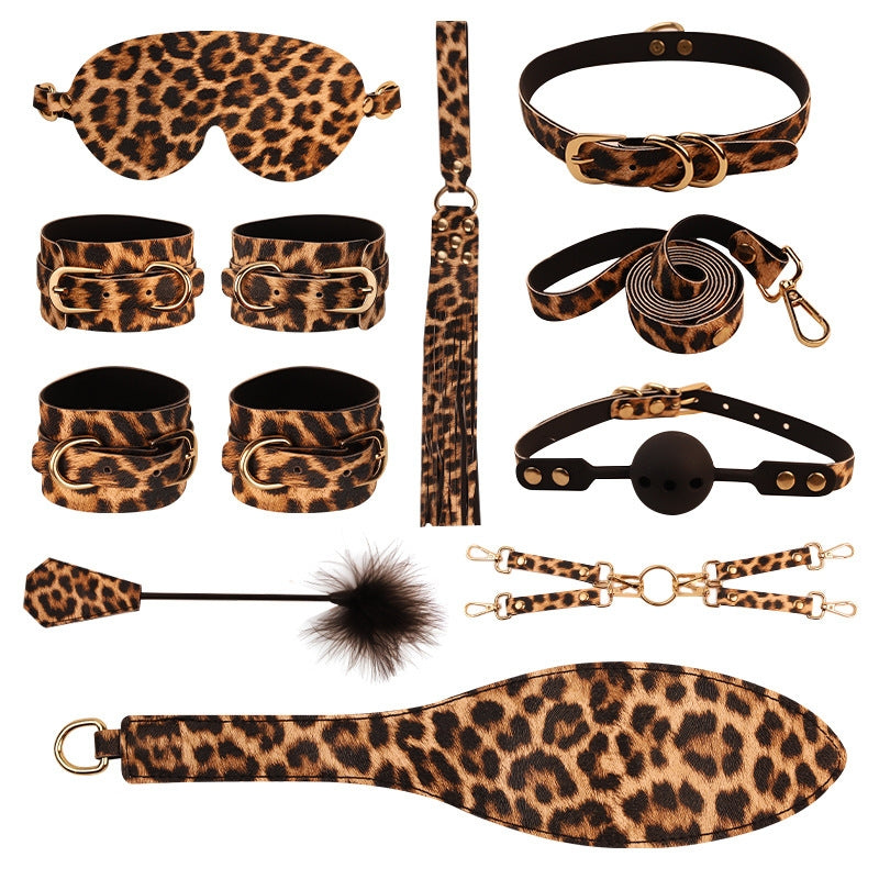 BDSM Kit 10PCS Restraints Foreplay Leather Bondage Set for Couples
