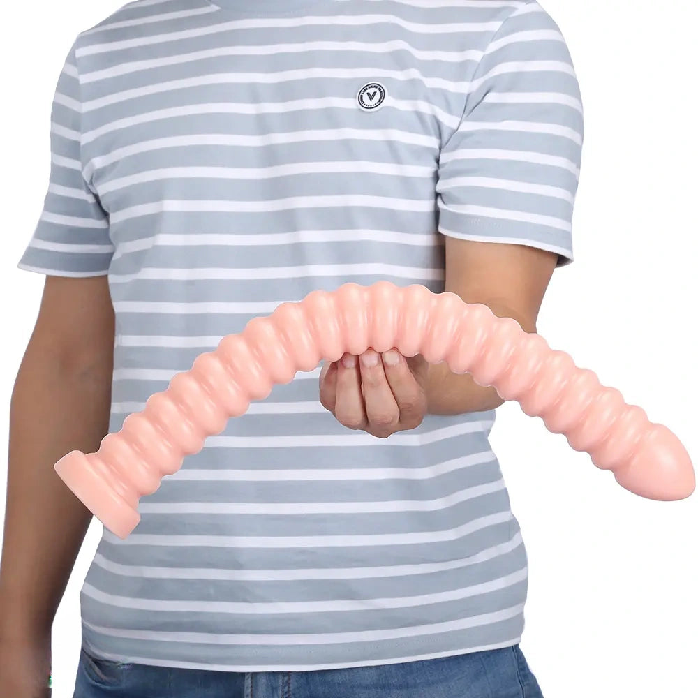 18.31in Extra Long PVC Huge Dildo Spiral Beads Anal Butt Plug