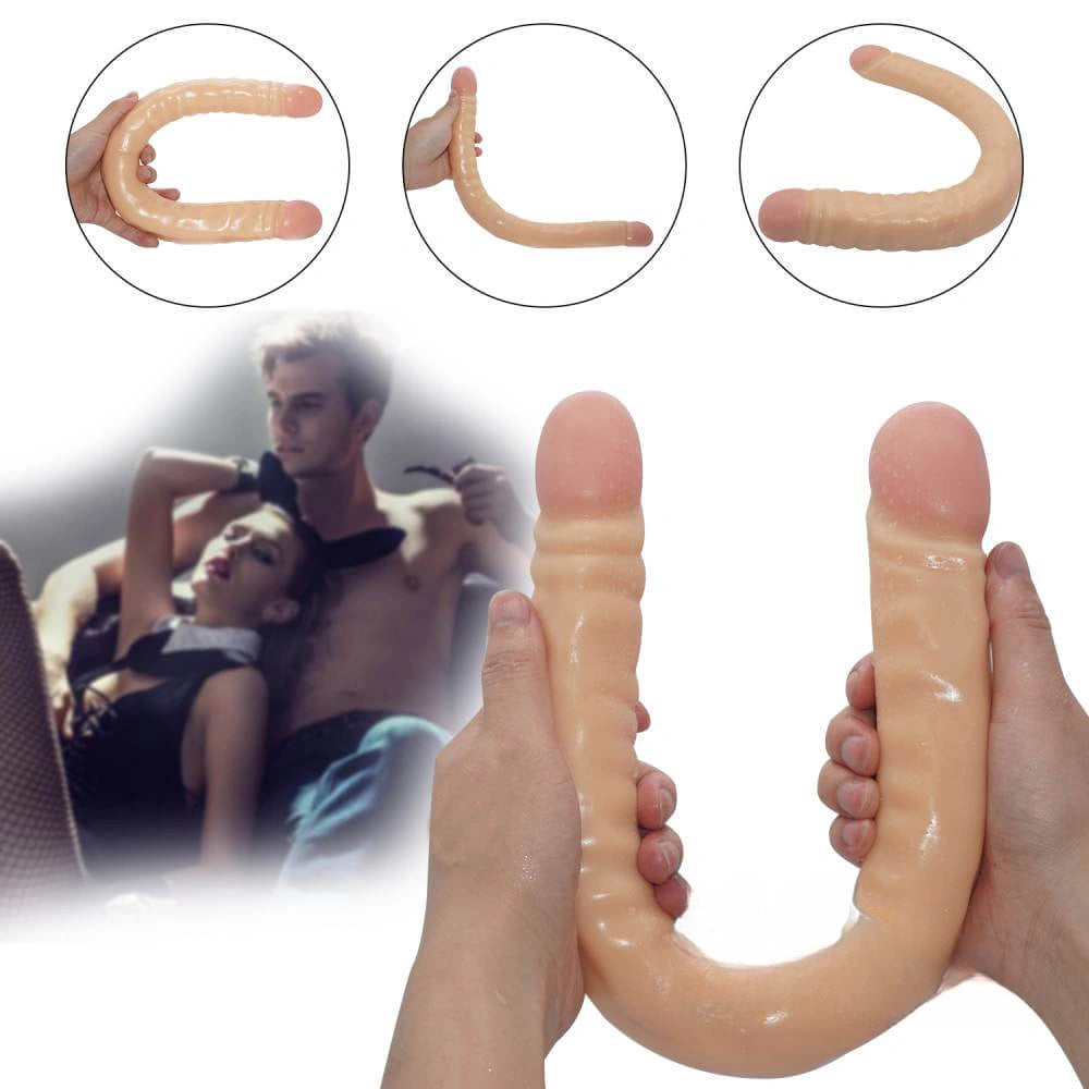 18.5in Double Heads Real Lifelike Skin Long Dildo Sex Toy