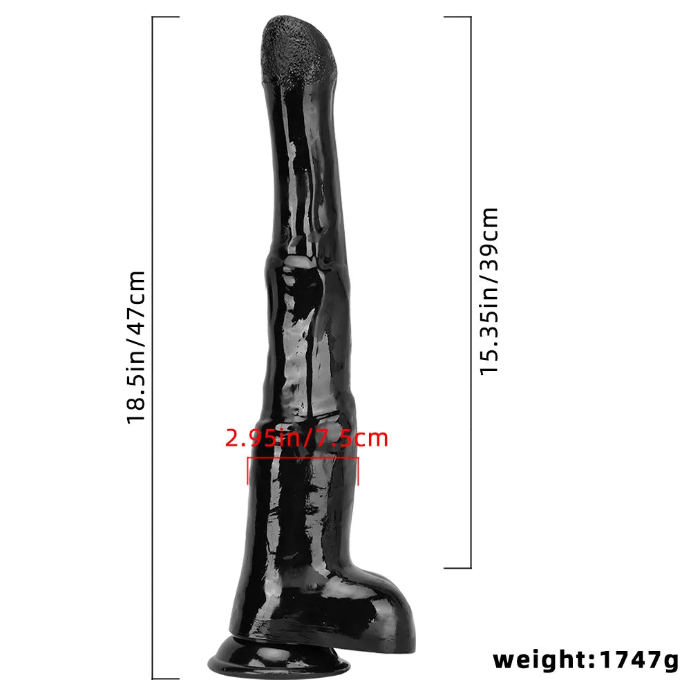 18.5in Extra Big Long Black Dildo Real BDSM Animal Horse Penis Sex Toy