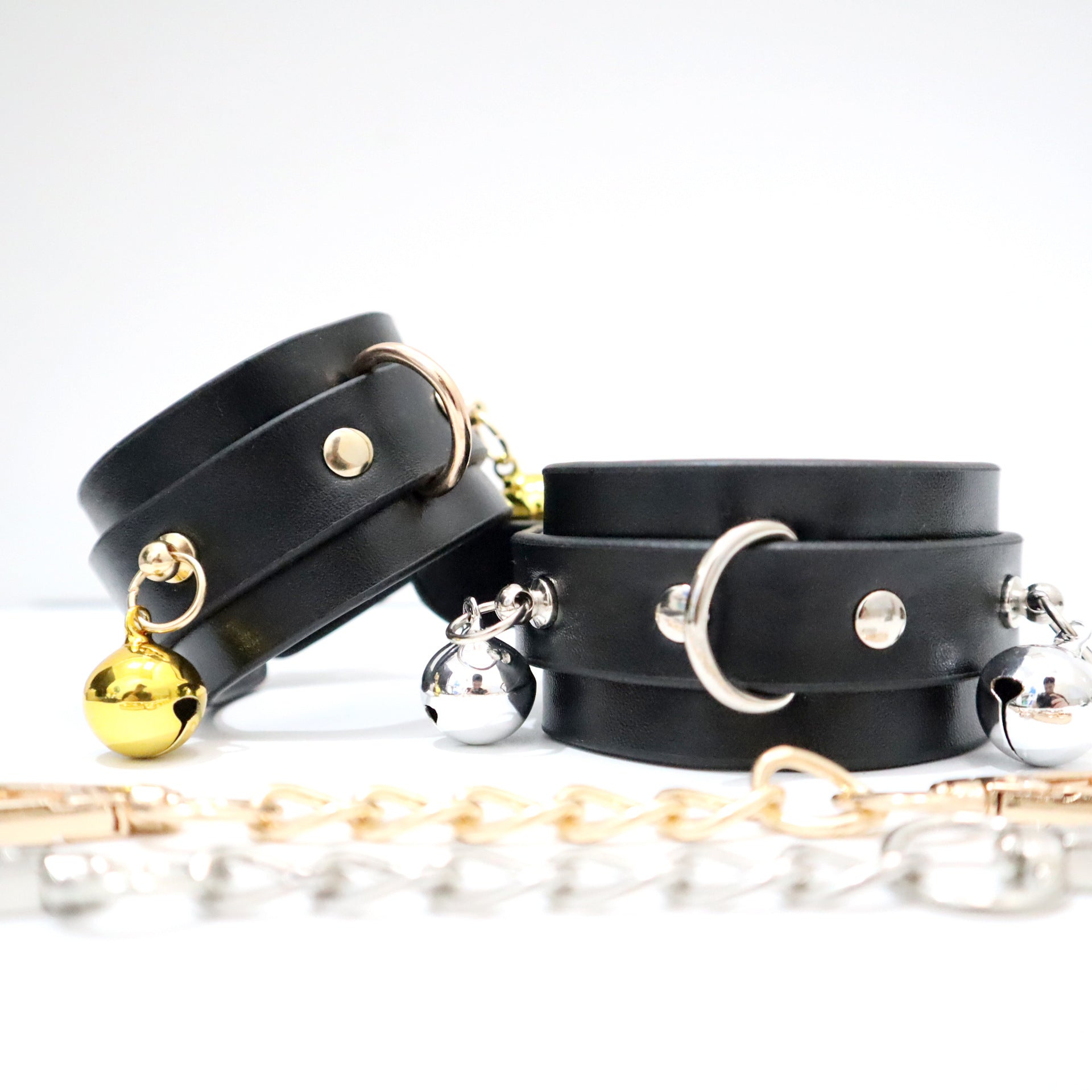 BDSM PU Leather Bondage SM Handcuffs with Bells