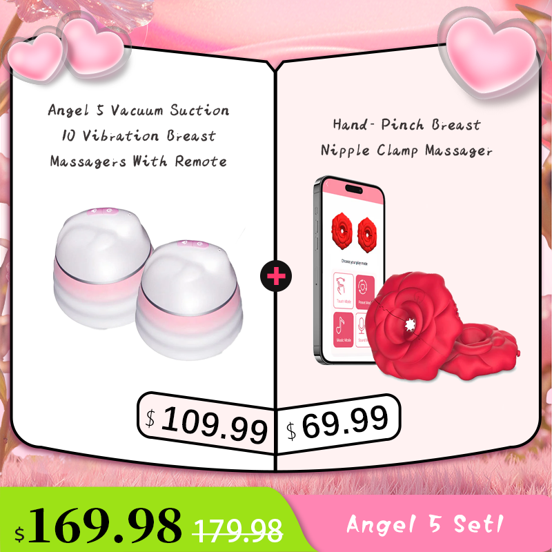 Angel 5 Vacuum Suction 10 Vibration Breast Massagers With Remote (A Pair)