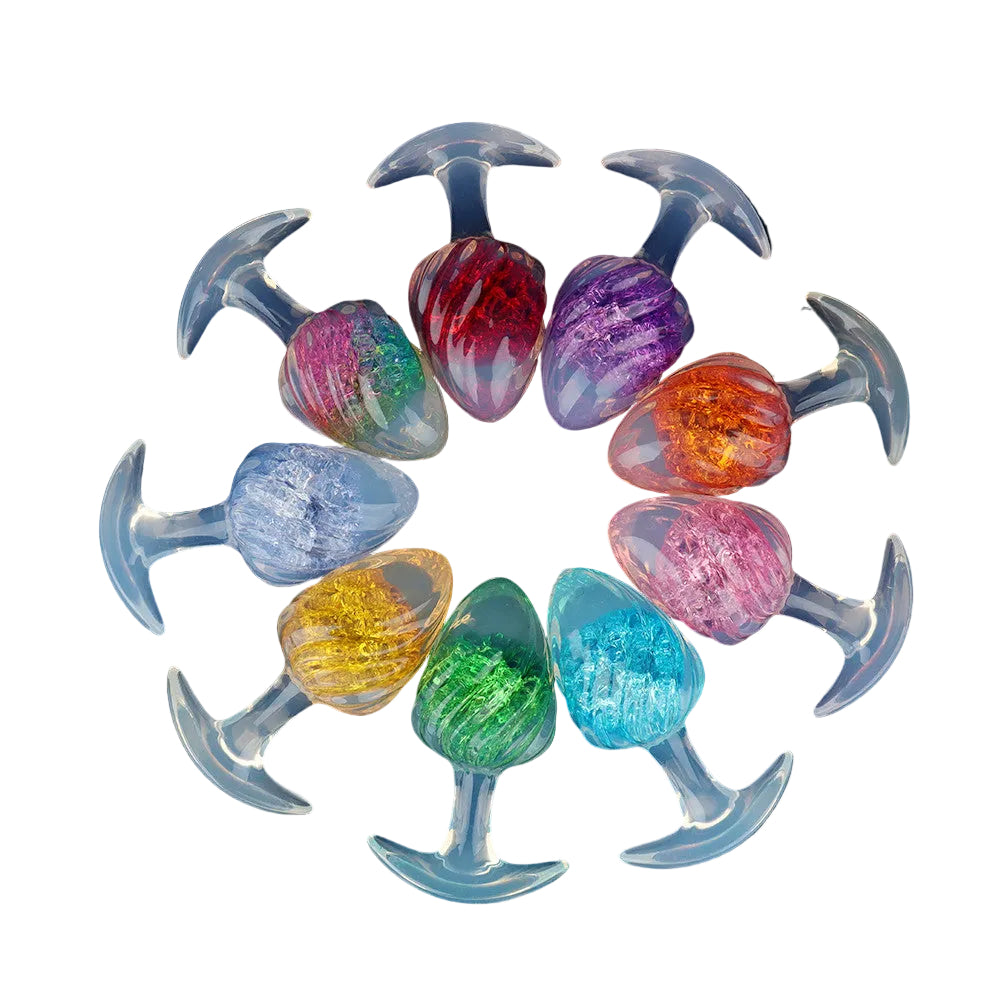Aurora Ice Cream Spiral Textured Crystal Anal Plug with T-Bar Base