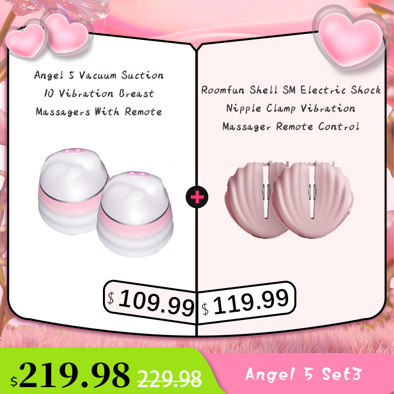 Angel 5 Vacuum Suction 10 Vibration Breast Massagers With Remote (A Pair)