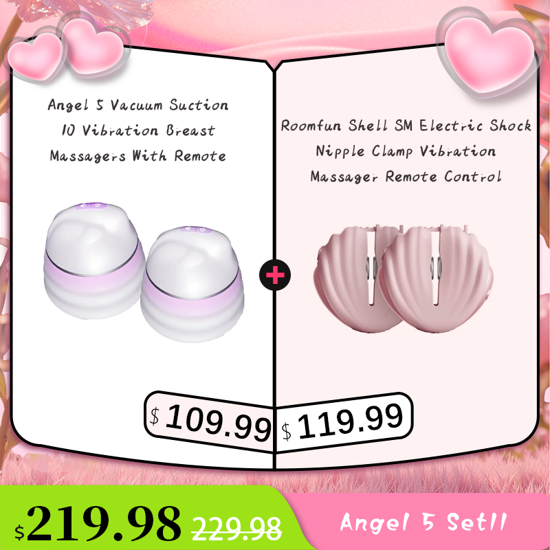 Angel 5 Vacuum Suction 10 Vibration Breast Massagers With Remote (A Pair)