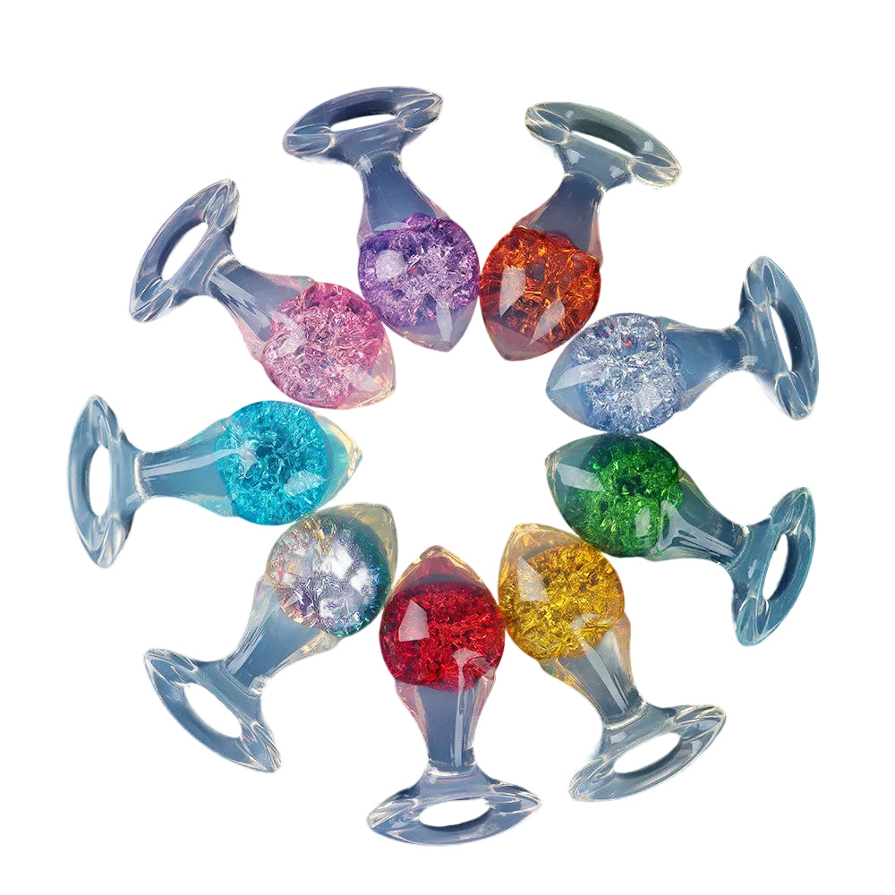 Aurora Drill Bit Crystal Silicone Anal Plug with Oval Pull Loop