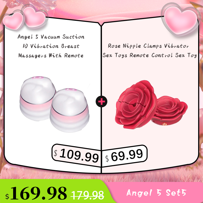 Angel 5 Vacuum Suction 10 Vibration Breast Massagers With Remote (A Pair)