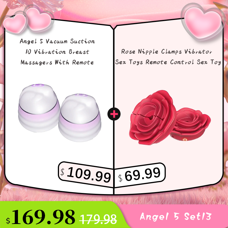 Angel 5 Vacuum Suction 10 Vibration Breast Massagers With Remote (A Pair)