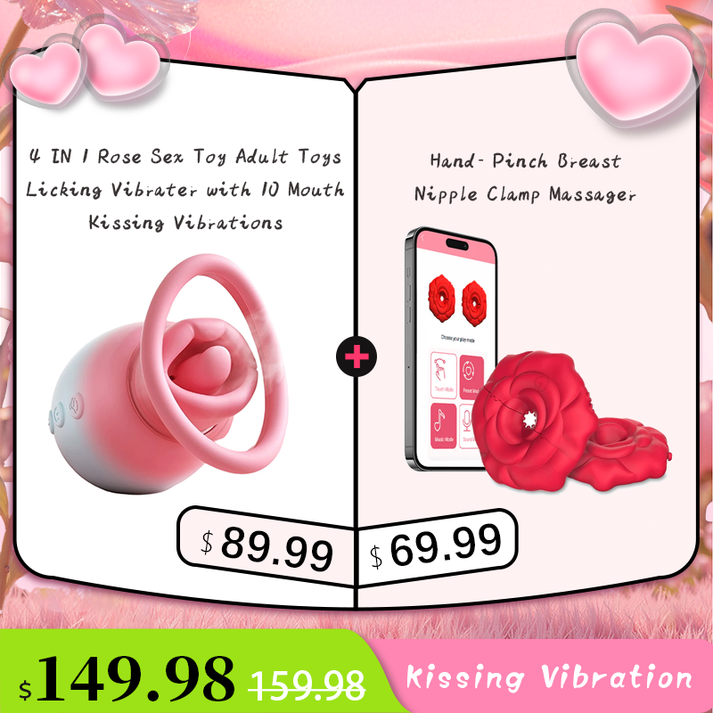 4 IN 1 Rose Sex Toy Adult Toys Licking Vibrater with 10 Mouth Kissing Vibrations