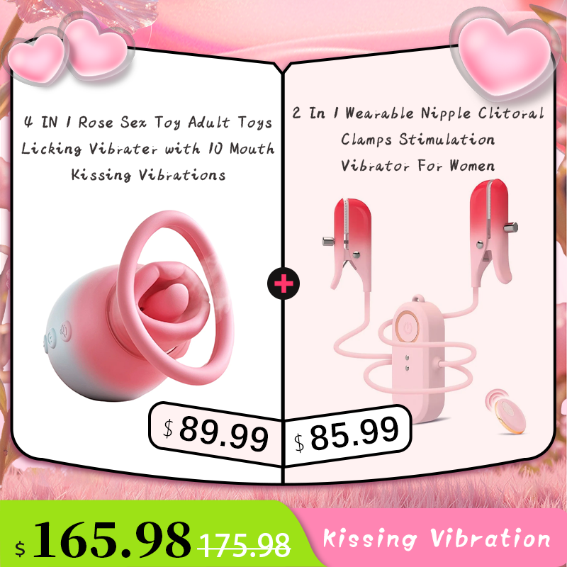 4 IN 1 Rose Sex Toy Adult Toys Licking Vibrater with 10 Mouth Kissing Vibrations