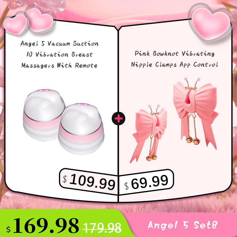Angel 5 Vacuum Suction 10 Vibration Breast Massagers With Remote (A Pair)