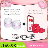 Angel 5 Vacuum Suction 10 Vibration Breast Massagers With Remote (A Pair)